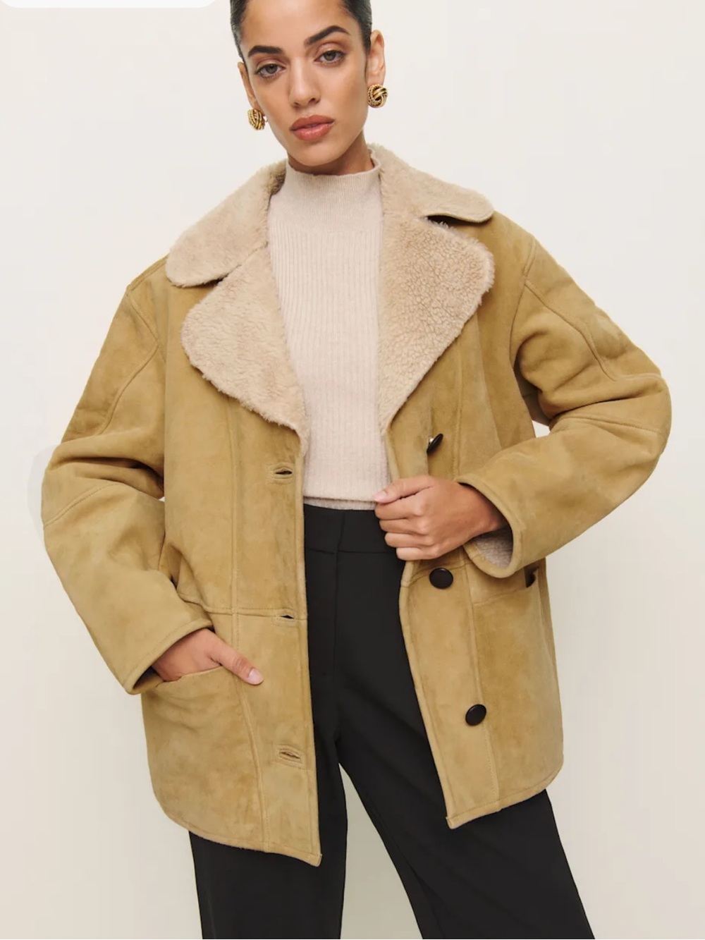 Reformation Suede Leather Sherpa Jacket